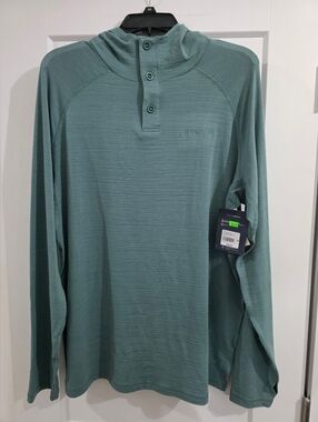 Magellan Outdoors Teal Hooded Henley Pullover